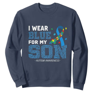 Autism Parents Sweatshirt I Wear Blue For My Son Family Support Puzzle Blue Ribbon TS01 Navy Printyourwear