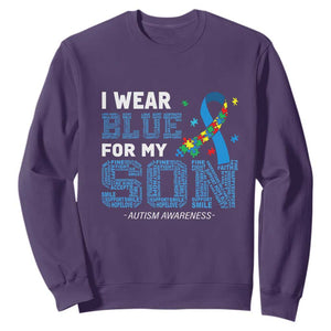 Autism Parents Sweatshirt I Wear Blue For My Son Family Support Puzzle Blue Ribbon TS01 Purple Printyourwear