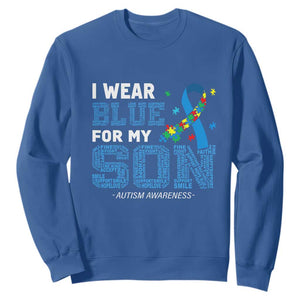 Autism Parents Sweatshirt I Wear Blue For My Son Family Support Puzzle Blue Ribbon TS01 Royal Blue Printyourwear