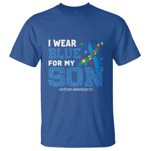 Autism Parents T Shirt I Wear Blue For My Son Family Support Puzzle Blue Ribbon TS01 Royal Blue Printyourwear