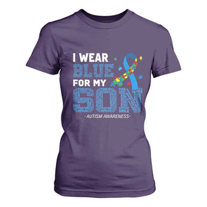 Autism Parents T Shirt For Women I Wear Blue For My Son Family Support Puzzle Blue Ribbon TS01 Purple Printyourwear