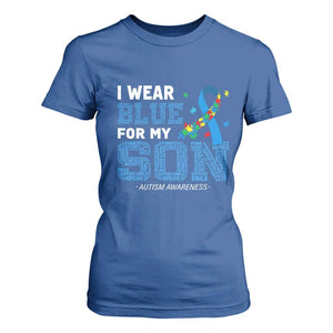 Autism Parents T Shirt For Women I Wear Blue For My Son Family Support Puzzle Blue Ribbon TS01 Royal Blue Printyourwear