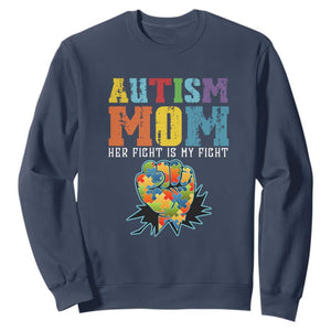 Autism Mom Sweatshirt Her Fight is My Fight Puzzle Raised Fist TS01 Navy Printyourwear
