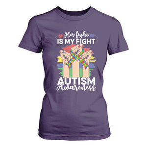 Autism Support T Shirt For Women Her Fight is My Fight Together Puzzle Ribbon Raised Fists TS01 Purple Printyourwear