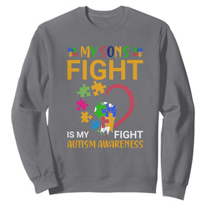 Autism Parents Sweatshirt My Son Fight is My Fight Jigsaw Puzzle TS01 Charcoal Printyourwear