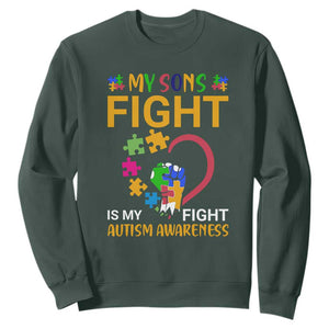 Autism Parents Sweatshirt My Son Fight is My Fight Jigsaw Puzzle TS01 Dark Forest Green Printyourwear