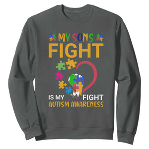Autism Parents Sweatshirt My Son Fight is My Fight Jigsaw Puzzle TS01 Dark Heather Printyourwear