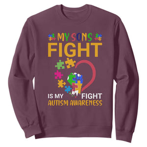 Autism Parents Sweatshirt My Son Fight is My Fight Jigsaw Puzzle TS01 Maroon Printyourwear