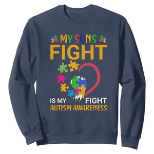 Autism Parents Sweatshirt My Son Fight is My Fight Jigsaw Puzzle TS01 Navy Printyourwear