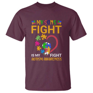 Autism Parents T Shirt My Son Fight is My Fight Jigsaw Puzzle TS01 Maroon Printyourwear