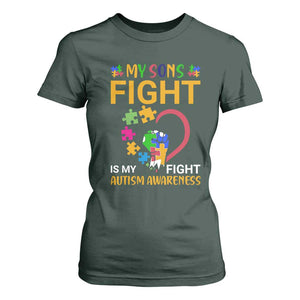 Autism Parents T Shirt For Women My Son Fight is My Fight Jigsaw Puzzle TS01 Dark Forest Green Printyourwear