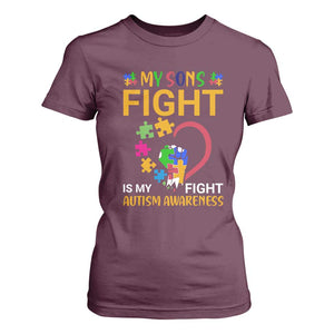 Autism Parents T Shirt For Women My Son Fight is My Fight Jigsaw Puzzle TS01 Maroon Printyourwear