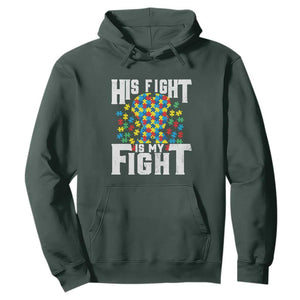 Autism Support Hoodie His Fight is My Fight Jig Saw Puzzle Boy TS01 Dark Forest Green Printyourwear