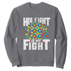 Autism Support Sweatshirt His Fight is My Fight Jig Saw Puzzle Boy TS01 Charcoal Printyourwear