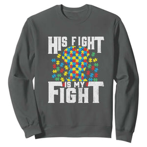 Autism Support Sweatshirt His Fight is My Fight Jig Saw Puzzle Boy TS01 Dark Heather Printyourwear