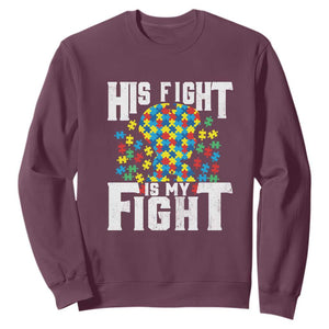 Autism Support Sweatshirt His Fight is My Fight Jig Saw Puzzle Boy TS01 Maroon Printyourwear