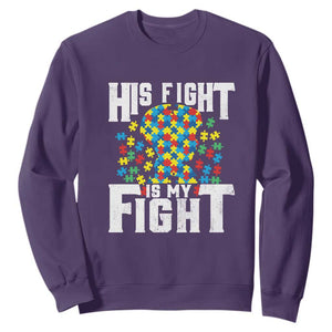 Autism Support Sweatshirt His Fight is My Fight Jig Saw Puzzle Boy TS01 Purple Printyourwear