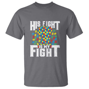 Autism Support T Shirt His Fight is My Fight Jig Saw Puzzle Boy TS01 Charcoal Printyourwear