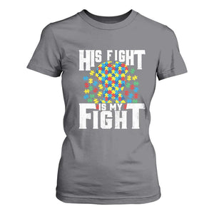 Autism Support T Shirt For Women His Fight is My Fight Jig Saw Puzzle Boy TS01 Charcoal Printyourwear