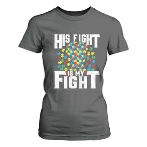 Autism Support T Shirt For Women His Fight is My Fight Jig Saw Puzzle Boy TS01 Dark Heather Printyourwear
