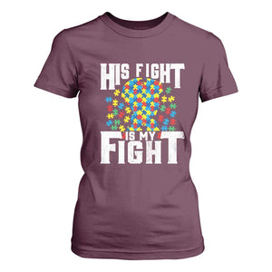 Autism Support T Shirt For Women His Fight is My Fight Jig Saw Puzzle Boy TS01 Maroon Printyourwear