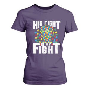 Autism Support T Shirt For Women His Fight is My Fight Jig Saw Puzzle Boy TS01 Purple Printyourwear