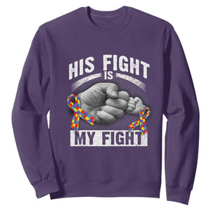 Autism Support Sweatshirt His Fight Is My Fight Fighters Fist Bump TS01 Purple Print Your Wear