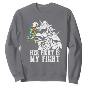 Unicorn Autism Dad Sweatshirt Her Fight Is My Fight Strong Fighters TS01 Charcoal Printyourwear
