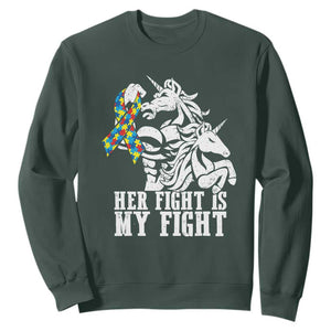Unicorn Autism Dad Sweatshirt Her Fight Is My Fight Strong Fighters TS01 Dark Forest Green Printyourwear