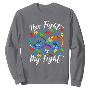 Autism Support Sweatshirt Her Fight Is My FightRainbow Infinity With Feather Butterflies TS01 Charcoal Printyourwear