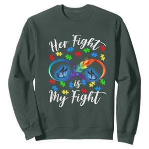 Autism Support Sweatshirt Her Fight Is My FightRainbow Infinity With Feather Butterflies TS01 Dark Forest Green Printyourwear