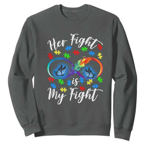 Autism Support Sweatshirt Her Fight Is My FightRainbow Infinity With Feather Butterflies TS01 Dark Heather Printyourwear