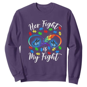 Autism Support Sweatshirt Her Fight Is My FightRainbow Infinity With Feather Butterflies TS01 Purple Printyourwear