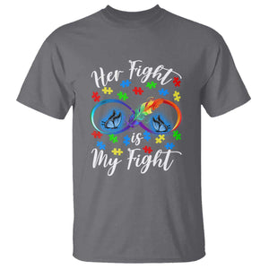 Autism Support T Shirt Her Fight Is My FightRainbow Infinity With Feather Butterflies TS01 Charcoal Printyourwear