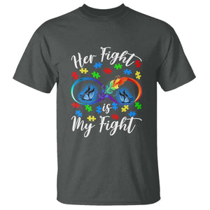 Autism Support T Shirt Her Fight Is My FightRainbow Infinity With Feather Butterflies TS01 Dark Heather Printyourwear