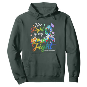 Autism Support Hoodie Her Fight Is My Fight Floral Rainbow Ribbon TS01 Dark Forest Green Printyourwear