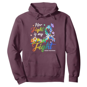 Autism Support Hoodie Her Fight Is My Fight Floral Rainbow Ribbon TS01 Maroon Printyourwear