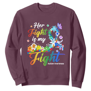 Autism Support Sweatshirt Her Fight Is My Fight Floral Rainbow Ribbon TS01 Maroon Printyourwear