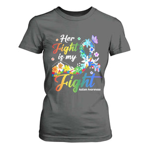 Autism Support T Shirt For Women Her Fight Is My Fight Floral Rainbow Ribbon TS01 Dark Heather Printyourwear
