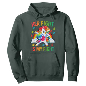 Autism Support Hoodie Her Fight Is My Fight Cute Dabbing Unicorn Rainbow TS01 Dark Forest Green Printyourwear