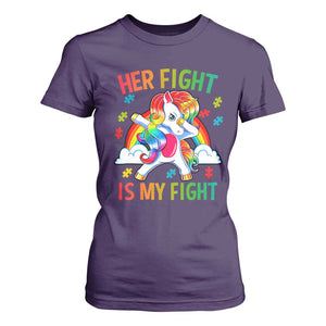 Autism Support T Shirt For Women Her Fight Is My Fight Cute Dabbing Unicorn Rainbow TS01 Purple Printyourwear