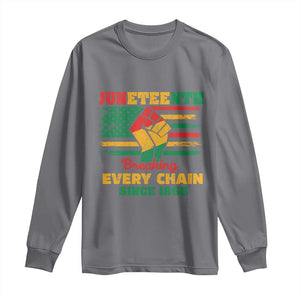 Juneteenth Long Sleeve Shirt Breaking Every Chain Since 1865 American Flag TS01 Charcoal Print Your Wear