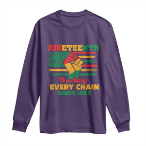 Juneteenth Long Sleeve Shirt Breaking Every Chain Since 1865 American Flag TS01 Purple Print Your Wear