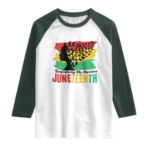 Juneteenth 1865 Raglan Shirt Remembering My Ancestors TS01 White Dark Forest Green Print Your Wear