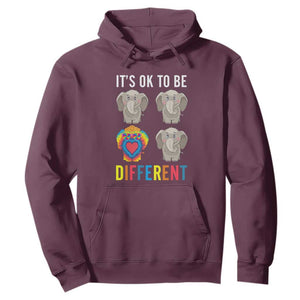 Autism Acceptance Hoodie It's Ok To Be Different Tie Dye Elephant Hippy Style TS01 Maroon Printyourwear