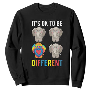 Autism Acceptance Sweatshirt It's Ok To Be Different Tie Dye Elephant Hippy Style TS01 Black Printyourwear