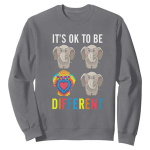 Autism Acceptance Sweatshirt It's Ok To Be Different Tie Dye Elephant Hippy Style TS01 Charcoal Printyourwear