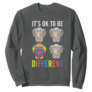 Autism Acceptance Sweatshirt It's Ok To Be Different Tie Dye Elephant Hippy Style TS01 Dark Heather Printyourwear