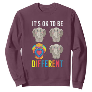 Autism Acceptance Sweatshirt It's Ok To Be Different Tie Dye Elephant Hippy Style TS01 Maroon Printyourwear