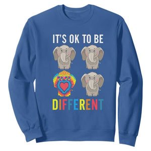 Autism Acceptance Sweatshirt It's Ok To Be Different Tie Dye Elephant Hippy Style TS01 Royal Blue Printyourwear